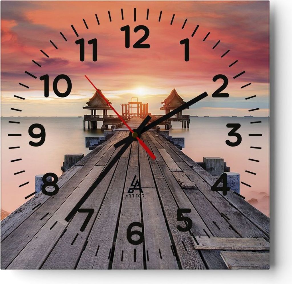 Wanduhr - Quadrat - Glasuhr - Brücke Holz Spaziergang - 40x40cm - Schleichendes Uhrwerk - Lautlos - zum Aufhängen bereit - Dekoration Modern - Wa...