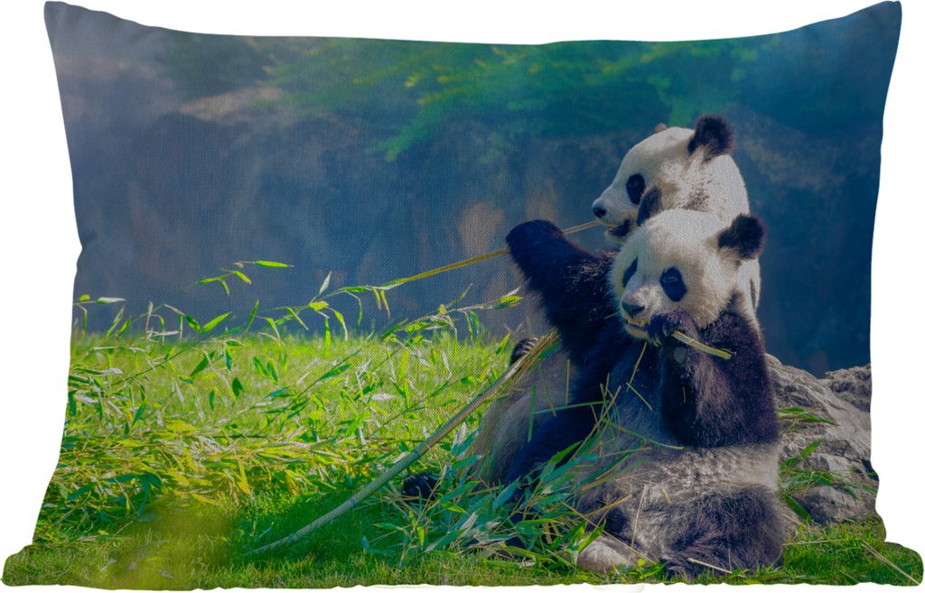 MuchoWow Outdoor Kissen - Panda - Bambus - Gras - Tiere - 50x30 cm - Wetterfest - Lounge Kissen - Sofa kissen - Wohnzimmer Dekoration