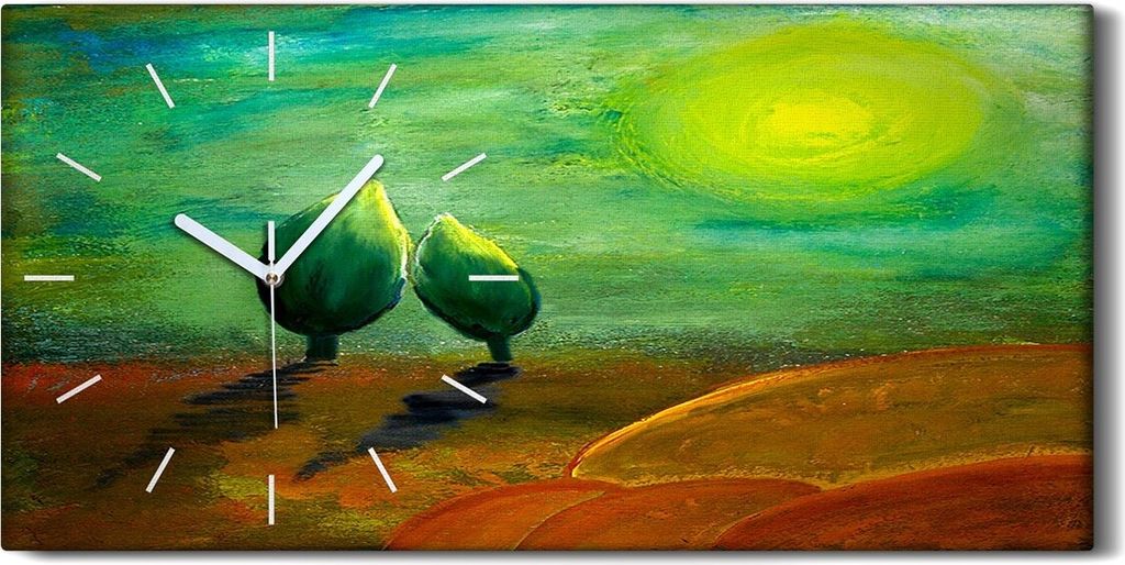 Dekor Leinwand Uhr Wandbilder 60x30 Malerei Abstrakte Sonnen Bäume Landschafts - weiße Hände