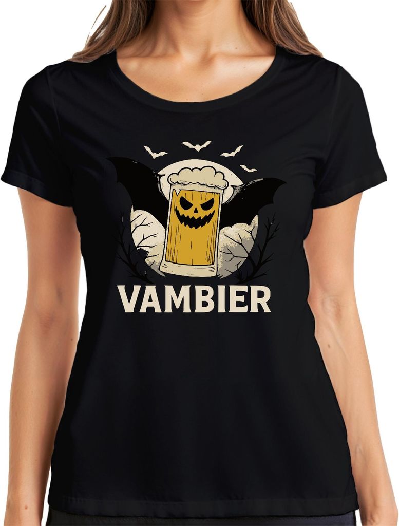 VAMBIER Halloween Bier Vampir Party Retro Gruselig Damen T-Shirt, Schwarz, 3XL