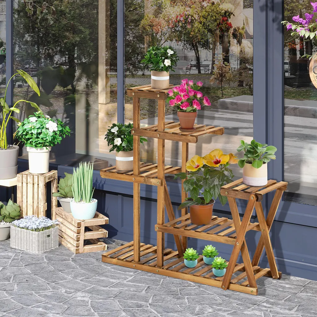 Support fleurs en bois de sapin avec 6 tablettes de rangement vertical - 3