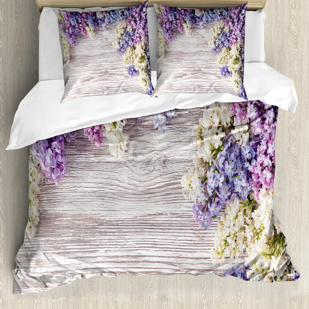 Housse de couette anti-acariens fleurs lilas 155x220 pour lit hypoallergénique