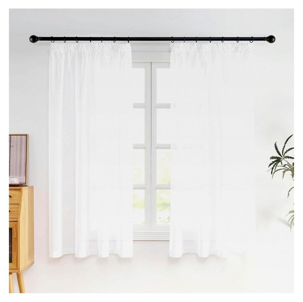 Transparente Gardinen mit Kräuselband, kurz, 160 cm hoch, für Fenster, 2er Set, H 160 x B 140 cm, weiß