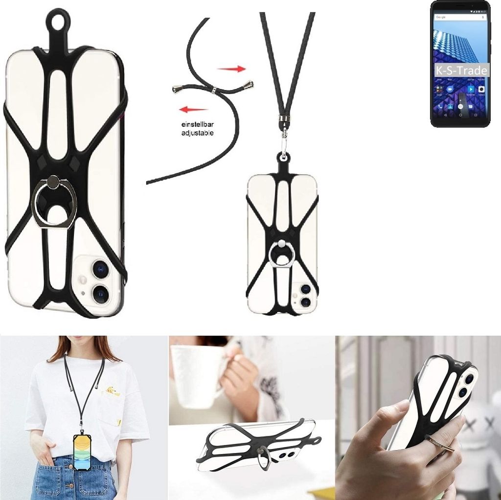 K-S-Trade 3in1 Handykette Handyband Handykordel Halsband Smartphone-Ring Handy-Ring kompatibel mit Archos Access 57 Fingerhalterung Handyring
