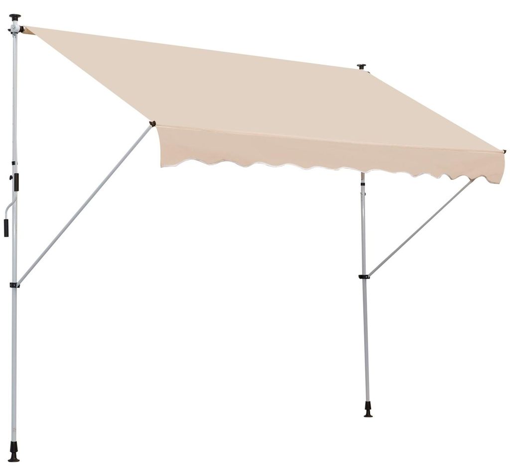 Markise Gelenkarmmarkise Klemmmarkise Höhenverstellbar Sonnenschutz Faltarm Handkurbel Balkon Alu Beige 300 X 150Cm