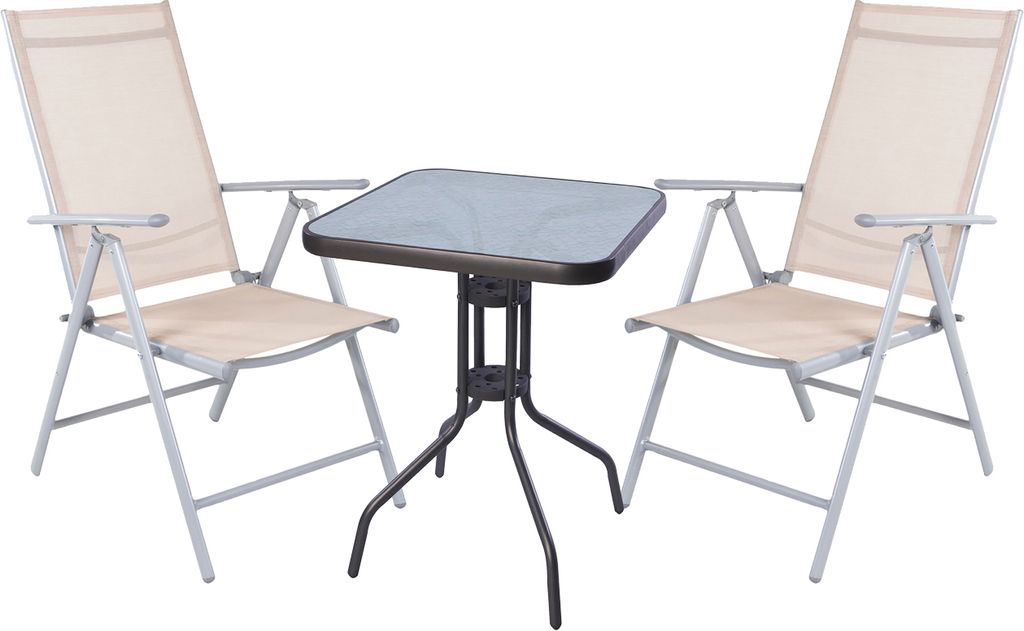 3-tlg Bistro Garnitur Bistromöbel Klappstuhl Sitzgruppe Hochlehner