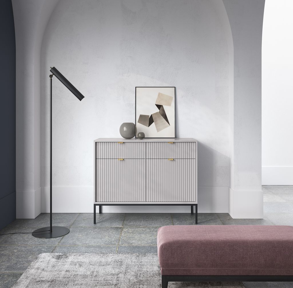 Stilvolle Graue Kommode Mit Schwarzem Gestell - 104X39X83 Cm