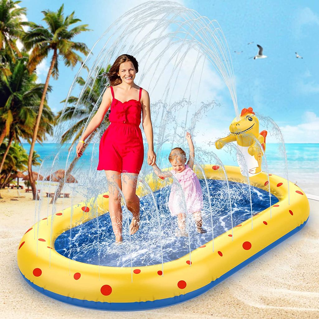 Planschbecken Für Kinder Sommer 170cm Sprinkler Anti-Rutsch Wasser-Spielmatte DE 