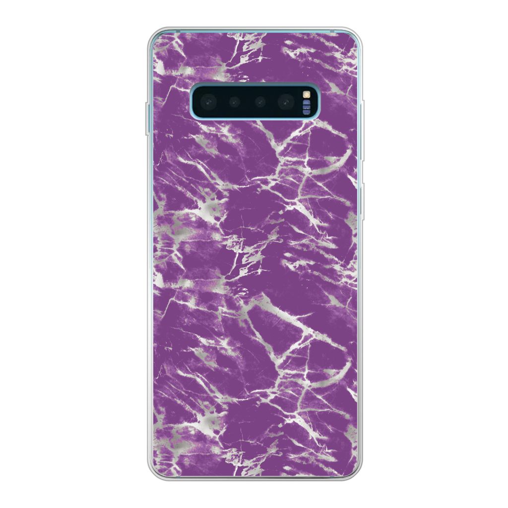 MuchoWow Handyhülle Schutzhülle Hülle für Samsung Galaxy S10 Lite Violett - Weiß - Marmor - Muster Silikon Softcase Handy Hülle - Schutz