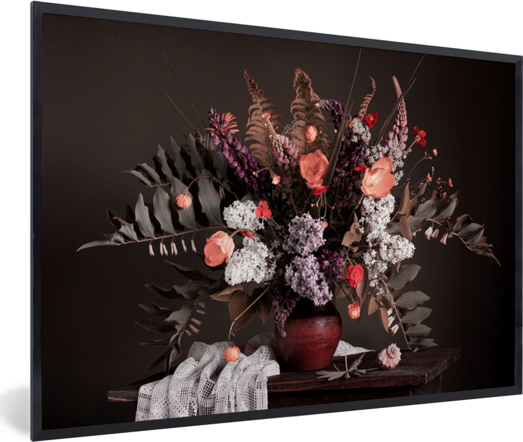 MuchoWow Gerahmtes Poster Stillleben - Blumenstrauß - Farben 90x60 cm - Poster mit Schwarzem Bilderrahmen Wandposter Rahmen Foto Bilder - Fotora...