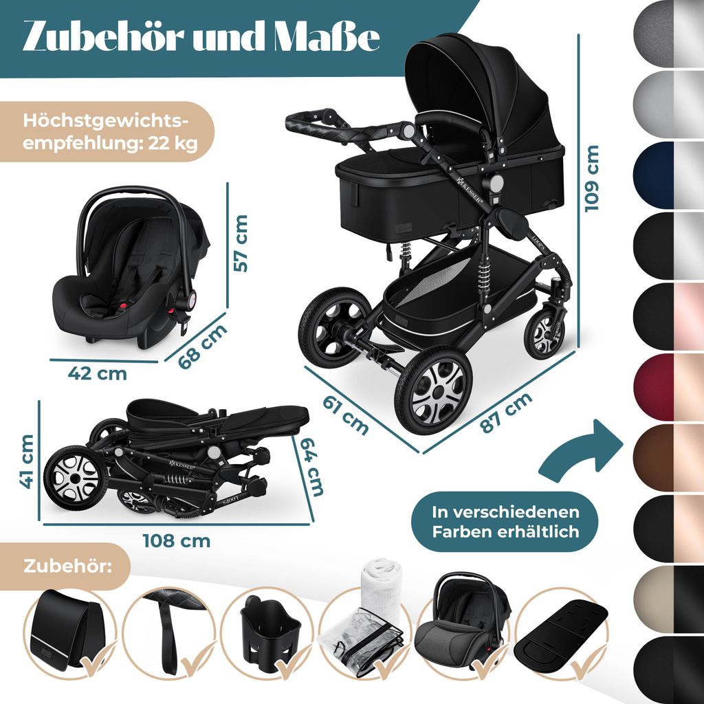 KESSER Loops Kinderwagen 4 in 1 inkl. Babywanne & Buggy