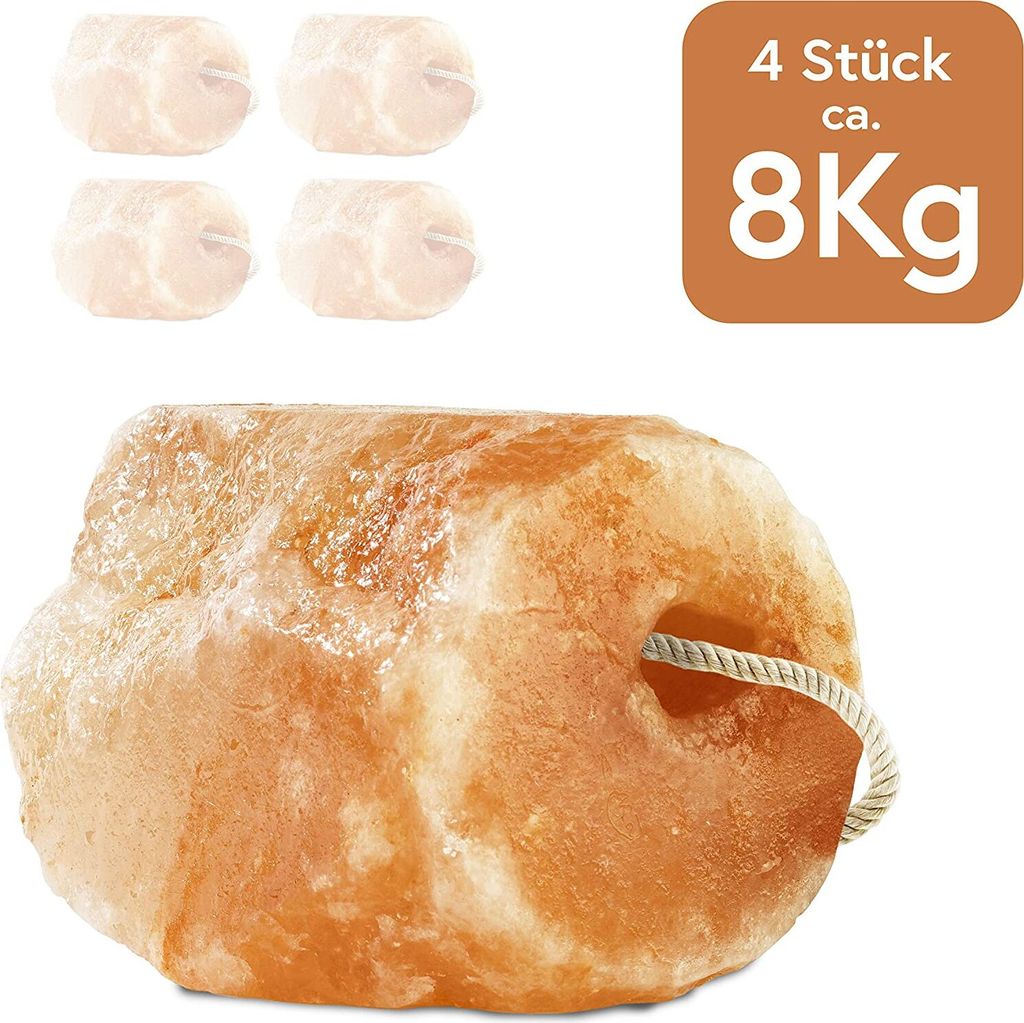 Hochwertiger Salzleckstein “Bergkristall” 4 x Leckstein mit Kordel, insgesamt ca. 8 kg, für Pferde, Schafe, Rinder, Wild, Viehsalz - Mineralle...