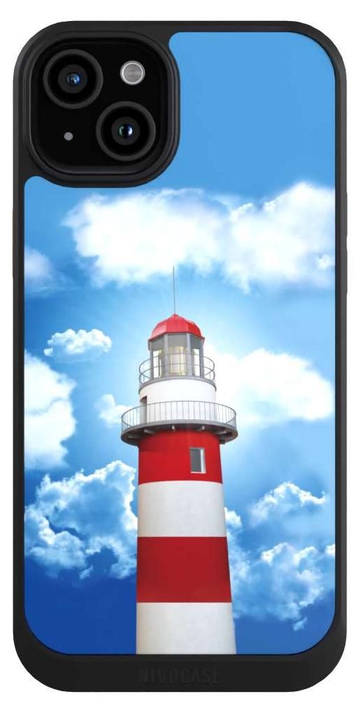 NIVOCASE Hülle für Apple iPhone 15 Plus Handyhülle NIVOcore Case Schwarz Himmel Leuchtturm Wolke