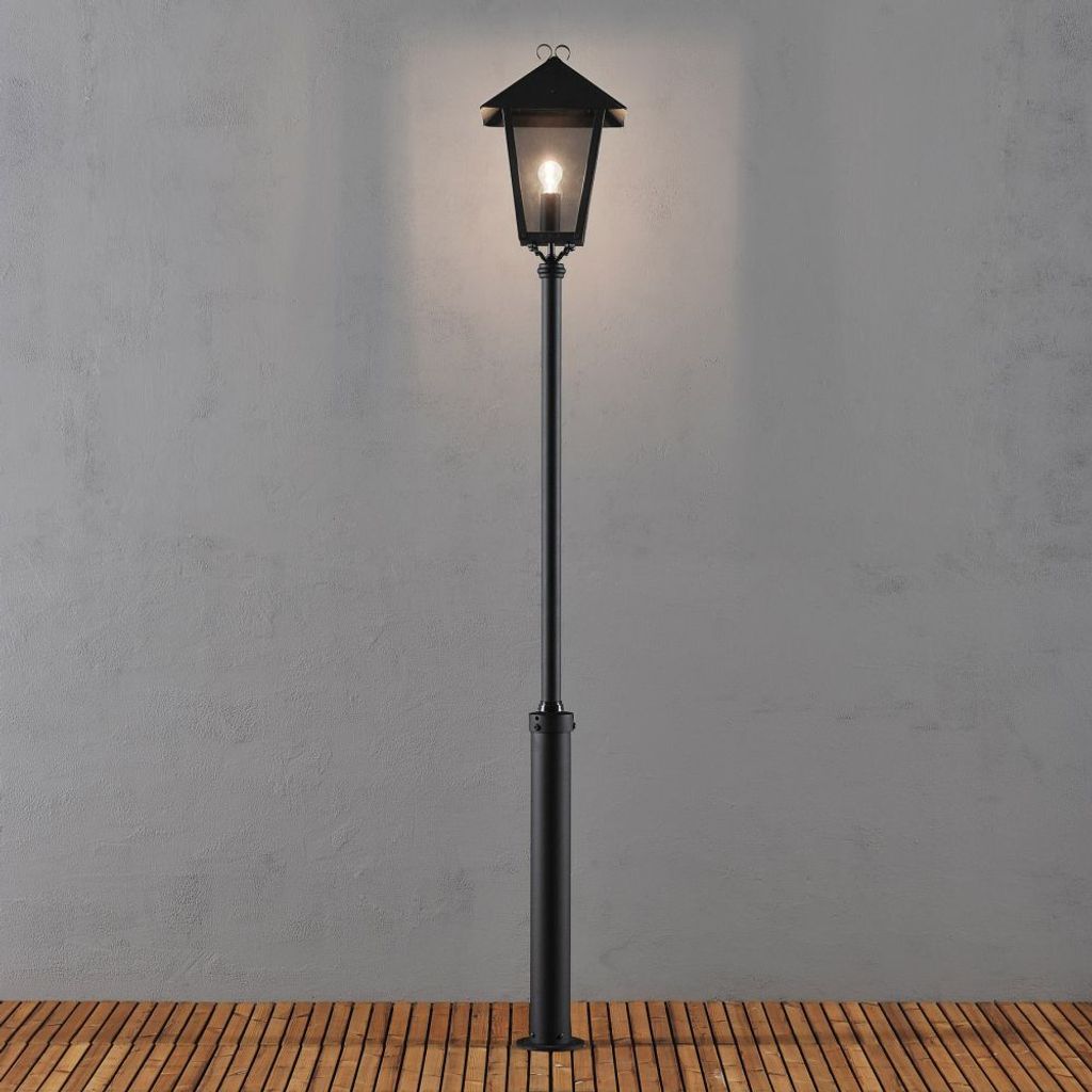 Konstsmide Benu Standleuchte schwarz lackiertes Aluminium, rauchfarbenes Acrylglas, Hand EU 437-750