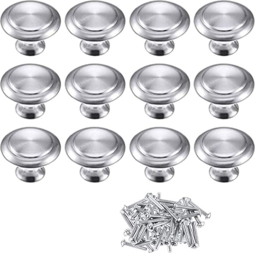 Set mit 12 runden Küchenschrankknöpfen, Türknöpfen aus Zinklegierung, Schrankknöpfen aus poliertem Chrom, Küchentürgriffen