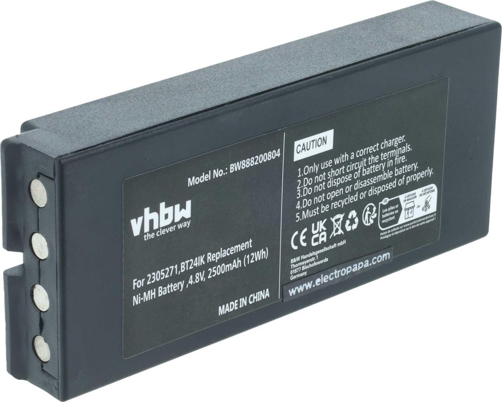 vhbw Akku kompatibel mit Ikusi TM70/3, TM70/8, T70 console box Industrie-Funkfernsteuerung Fernbedienung (2500 mAh, 4,8 V, NiMH) - Schwarz