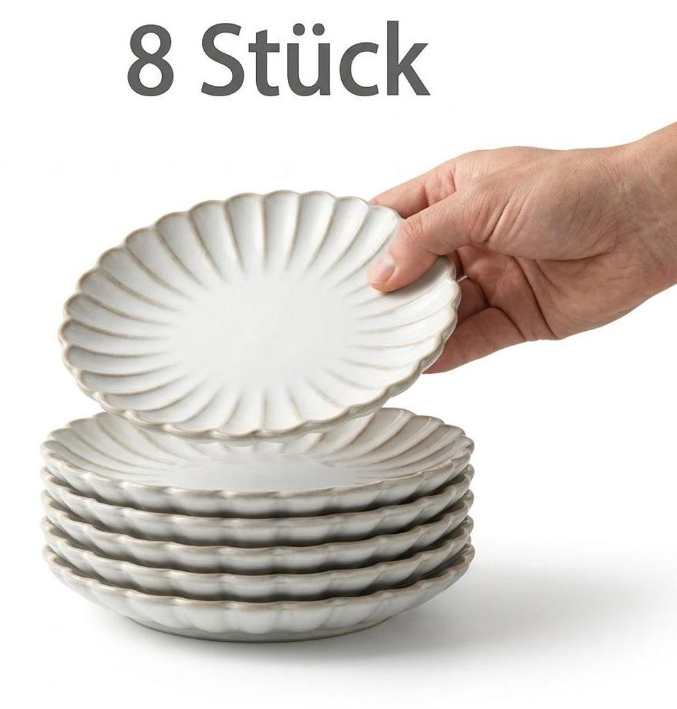 Set aus 8 Porzellantellern „Muschel“, 15 cm