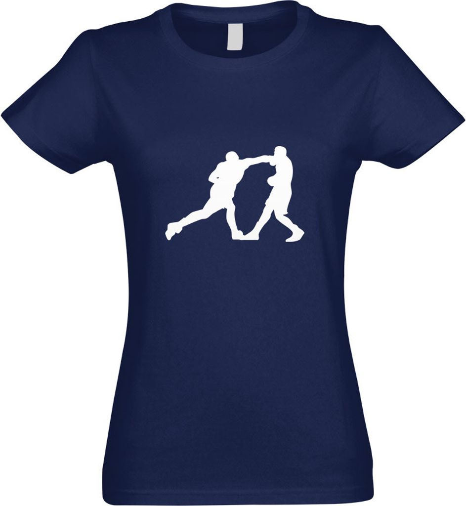 Kiwistar - T-Shirt tailliert - Damen - Navy - Boxen Knockout Figur Boxer - mit Motiv Bedruckt - Funshirt Design - Sport - Freizeit - Damen - XL
