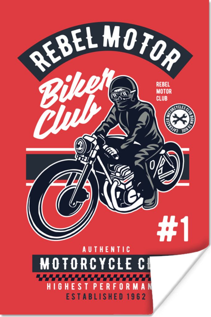 MuchoWow Poster Motorrad - Mann - Kleidung - Vintage 120x180 cm - Kunstposter