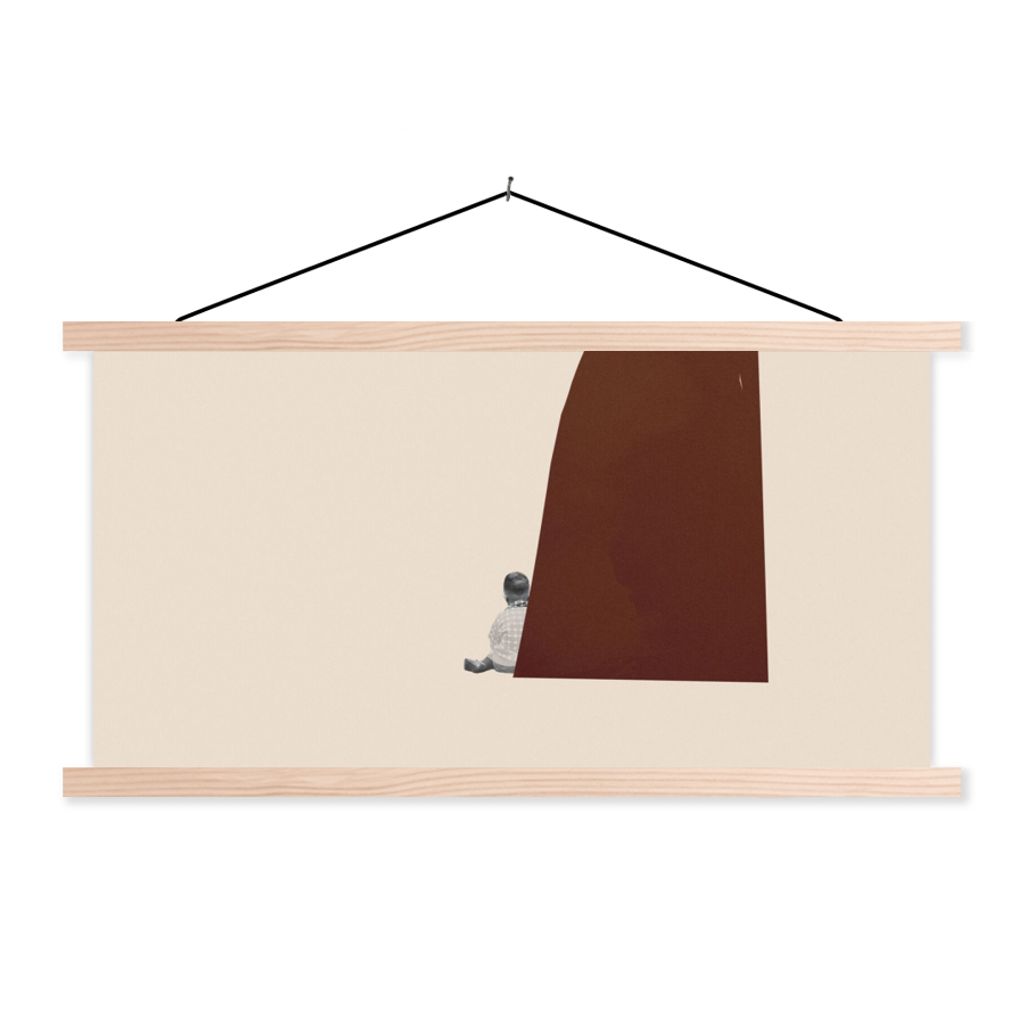 MuchoWow Textilposter Vintage - Pastell - Junge 120x60 cm mit holzfarbenen Rahmen - Klemmleiste