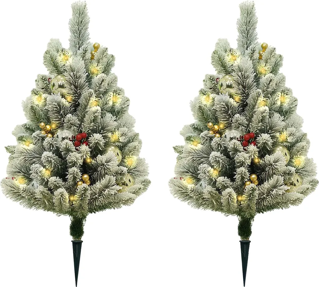 Sapin de Noël sans perte d'épines avec neige et LED - Duo prêt à poser