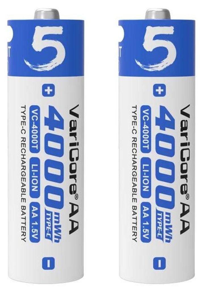AA Batterien - VC-4000T Li-Ion Akku - 1,5V - 4000mWh - USB-C Schnellladefunktion - Wiederaufladbar - 30er Pack