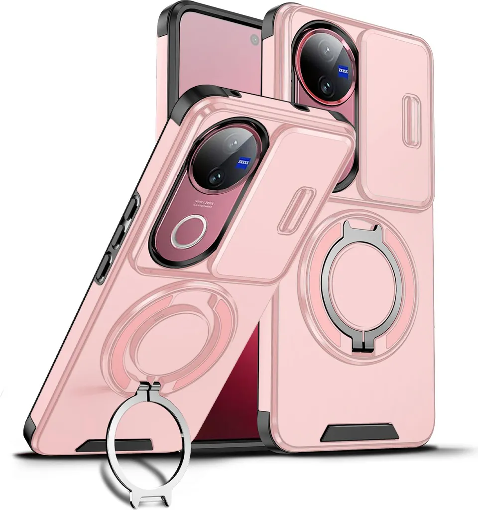 Cover Vivo V50 con Protezione Fotocamera e Anello Magnetico Rosa