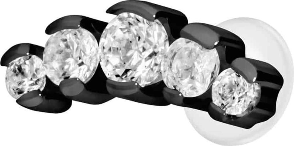 Ohrpiercing, Nasenpiercing PTFE Labret mit Innengewinde + Titan-Aufsatz 5 EINGEFASSTE KRISTALLE Schwarz Stablänge: 6mm | Stabstärke: 1,6mm