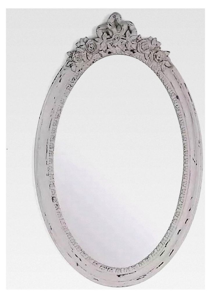 Landhaus Holz Spiegel Wandspiegel, Shabby Chic Vintage Barock Antiker Hängespiegel mit Holzrahmen, 64L x 40B cm, Wandaufhängung, Oval/Weiss