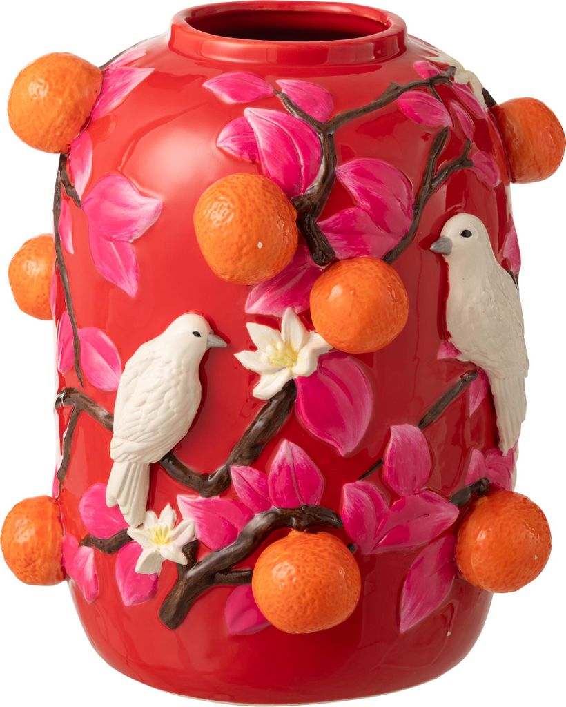 J-Line Vase Vogel/Apfelsine Keramik Rosa/Orange Small