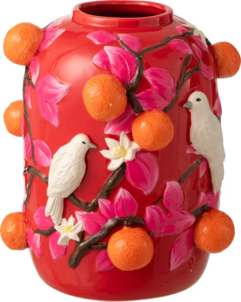 Vase J-Line Oiseau Céramique Rose et Orange Petit Modèle Déco