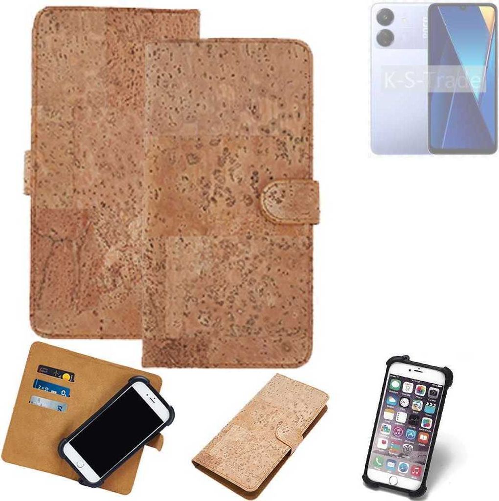 K-S-Trade Hülle kompatibel mit POCO C65 Kork Handyhülle Cover Schutzhülle TPU Case Bumper in Hellbraun, (1x)