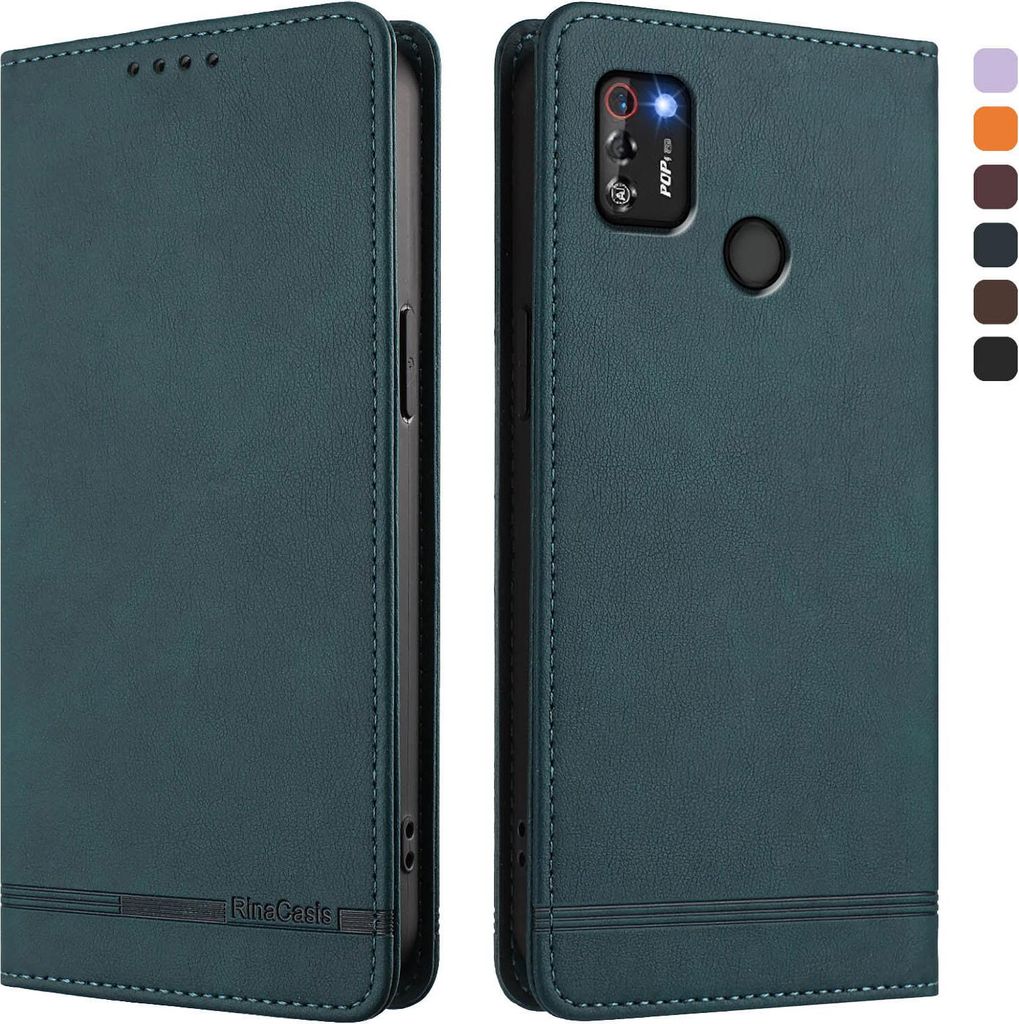 Hülle für Tecno Pop 4 Pro, Retro Kunstleder Ständer Klapphülle mit Kartenfächer und Magnetische Grün