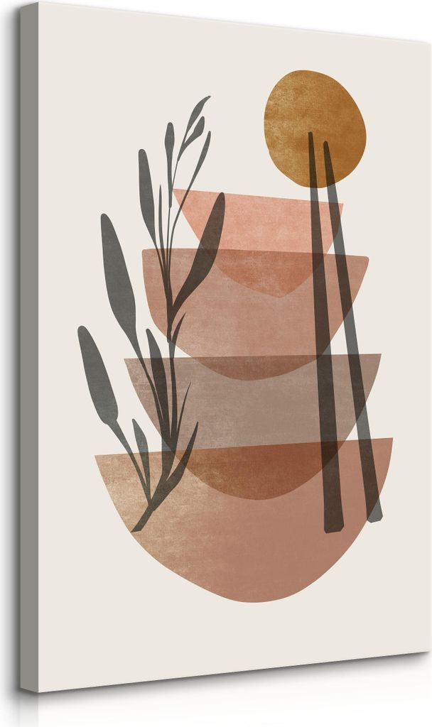 Muralo Leinwandbild Canvas BLÄTTER Abstraktion Japanisches Geschirr Boho Stil Br. 40cm x Hö. 60cm