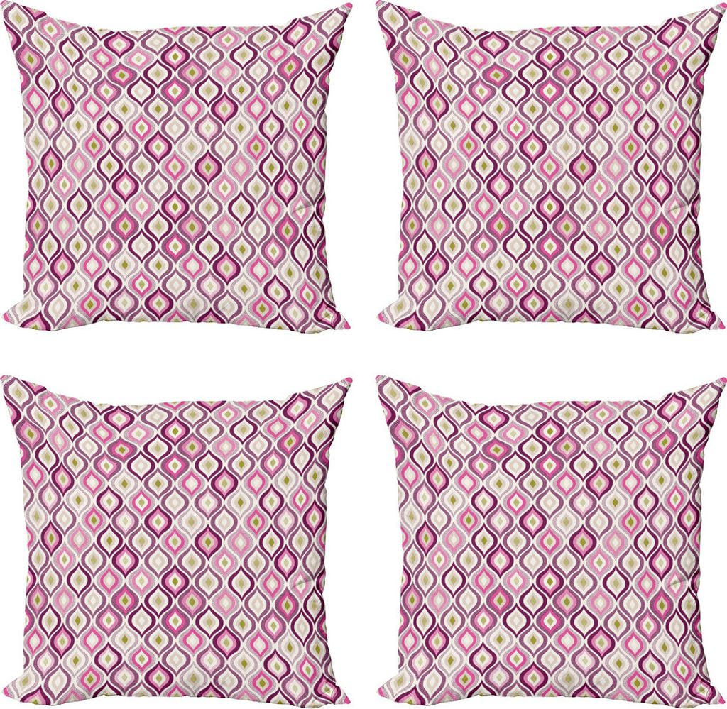 ABAKUHAUS Geometrisch Kissenbezug Set (4 Stück), Doodle Stil Blatt, Moderner Doppelseitiger Digitaldruck, 45 cm x 45 cm, Lila Pink Olivgrün