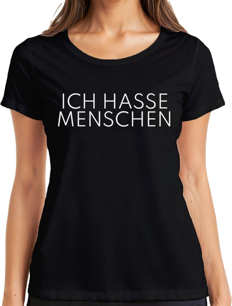 Ich hasse Menschen Spruch Sarkasmus AntiSocial Minimalistisch Damen T-Shirt, Schwarz, 3XL