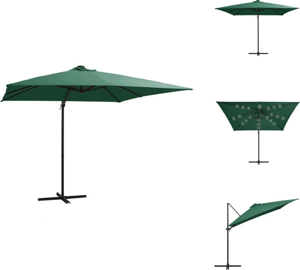Parasol pour Terrasse et Balcon 250x250 cm Vert avec Lumières LED