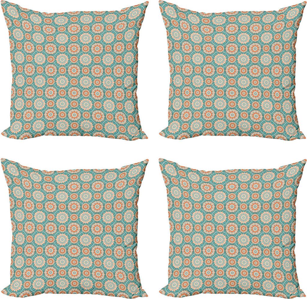 ABAKUHAUS Lotus Kissenbezug Set (4 Stück), Oriental Mandala-Muster, Moderner Doppelseitiger Digitaldruck, 45 cm x 45 cm, Blassblau Beige Peach