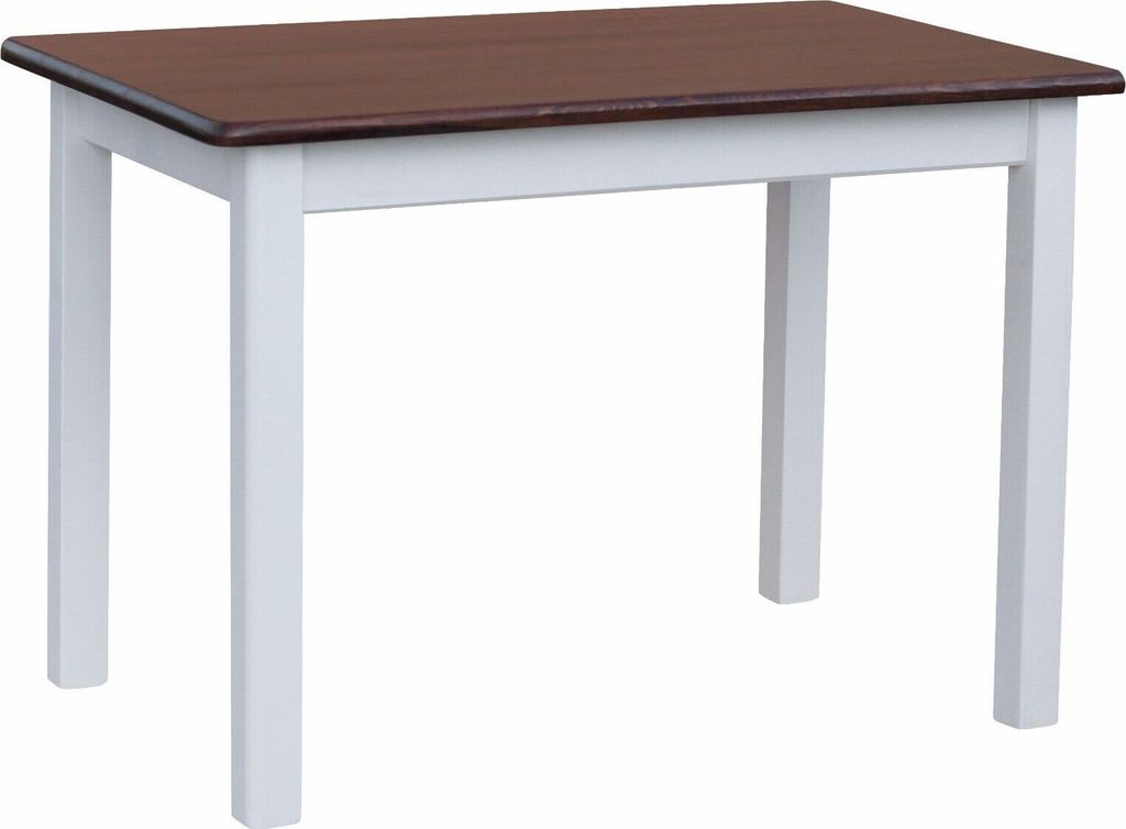 Weißer Tisch aus massivem Kiefernholz mit Tischplatte in der Farbe Nuss 90 x 60 cm