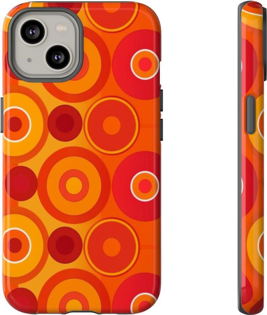 Dynamisches Muster aus orange-roten Kreisen – Hülle Kompatibel mit iPhone 14