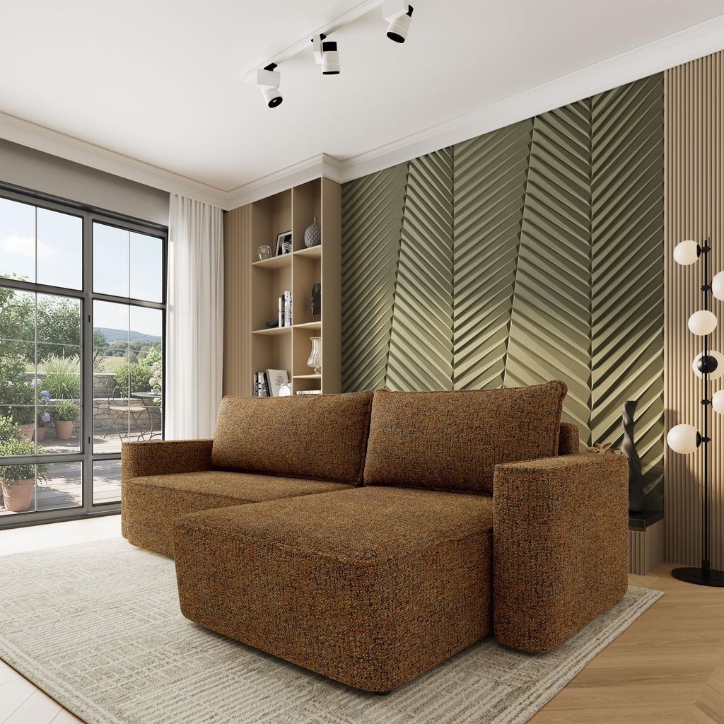 Masseno Ecksofa BELARO mit Schlaffunktion L-Form, Sofa mit Bettkasten, Wohnzimmersofa, Couch, Soffa, Bettsofa, Couchgarnitur- Braun, BELLA 70