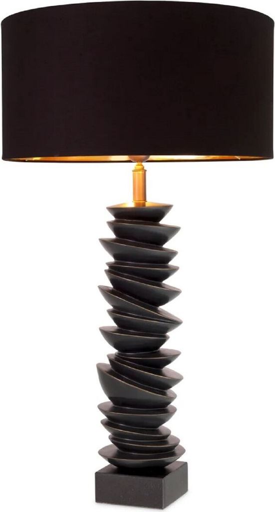 Casa Padrino Luxus Tischleuchte Schwarz / Bronze Ø 44 x H. 80,5 cm - Schreibtischleuchte mit rundem Lampenschirm und Granitsockel - Luxus Tischleu...