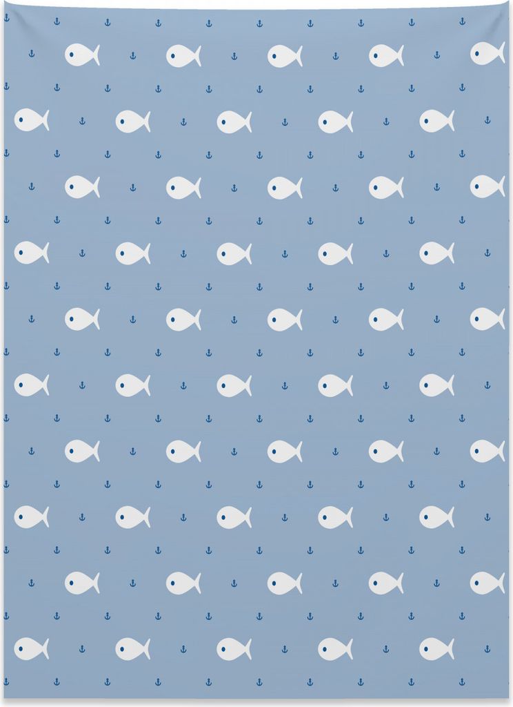 Abakuhaus Kids Wandteppich, Kleines Fisch-Wasser-Leben aus Weiches Mikrofaser Stoff Kein Verblassen Klare Farben Waschbar, 110 x 150 cm, Weiß Blau