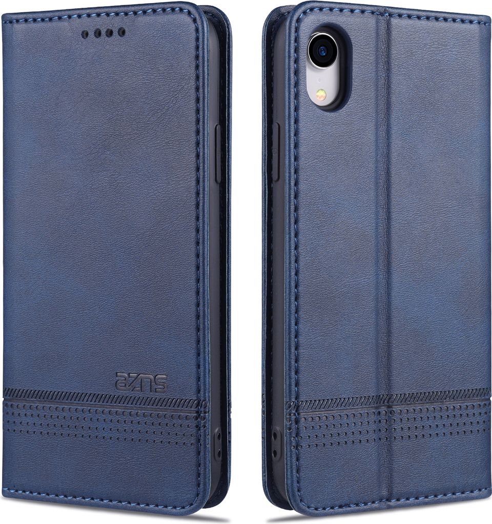 LaimTop LederHülle für iPhone XR, Klapphüllen Brieftasche Magnetverschluss Ständer Schutzhülle für iPhone XR Blau
