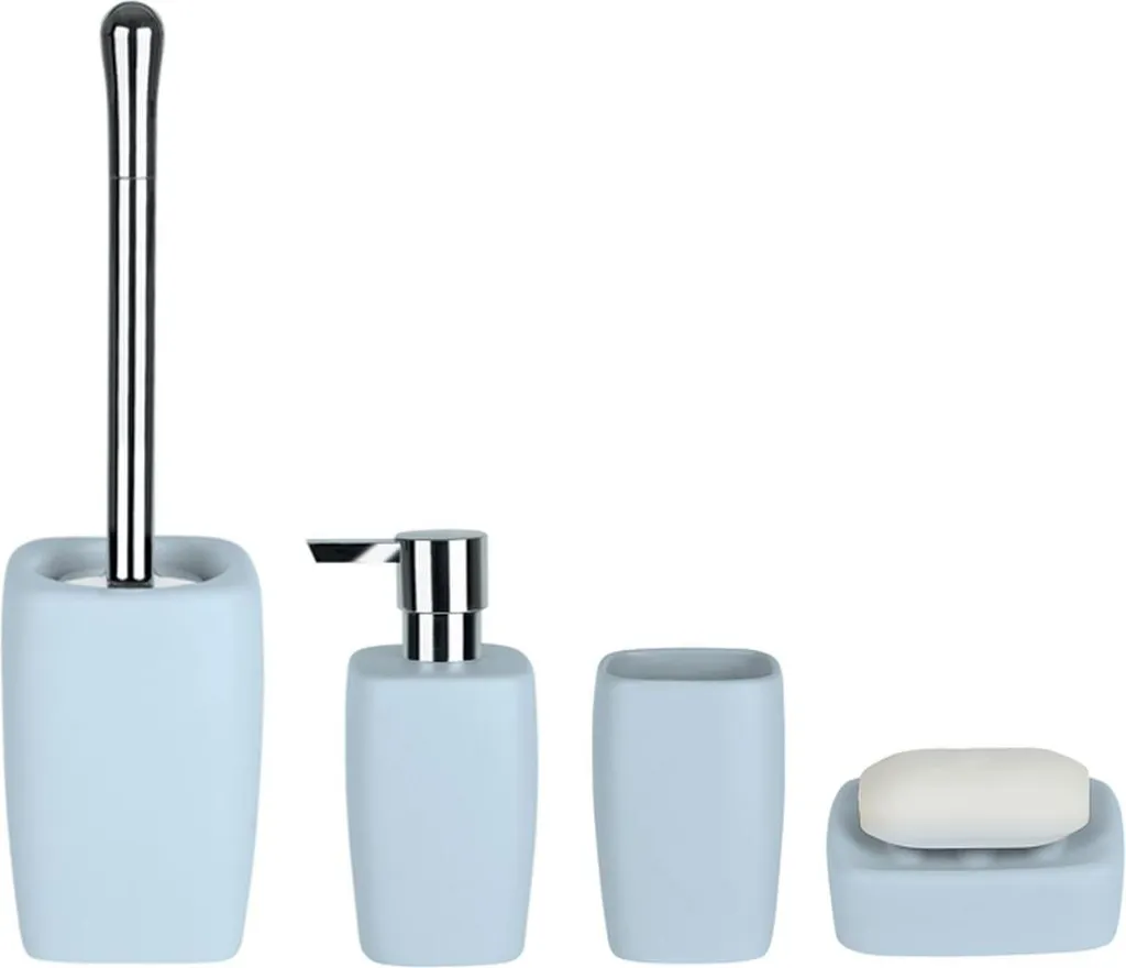 Kit Bagno Spirella Retro 4 Pezzi Gres Blu | Dispenser e Scopino Premium