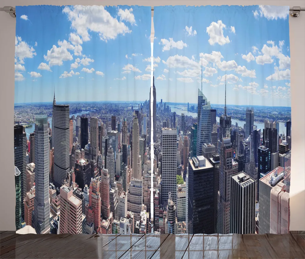 Rideau de Salon Imprimé Gratte-ciel avec Boucles et Crochets 280x225 cm