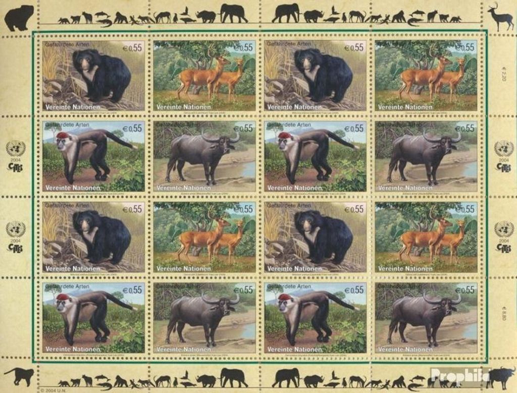 Briefmarken UNO - Wien 2004 Mi 406-409Klb Kleinbogen (kompl.Ausg.) postfrisch Säugetiere