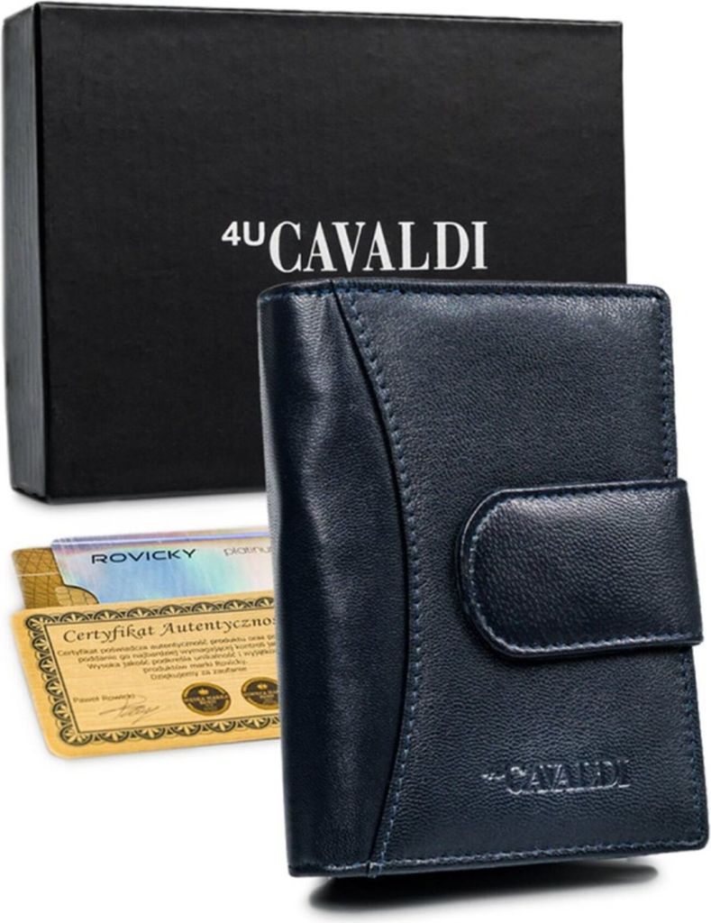 4U Cavaldi | Geräumiges Portemonnaie, aus Leder, für Damen, Marine, 9.5x13 cm