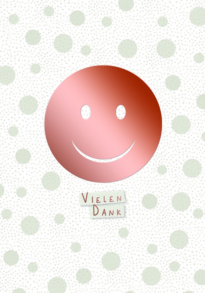 Danksagung 5er Beutel Karte mit Briefumschlag Smiley, mit roségoldener Metallicfolie