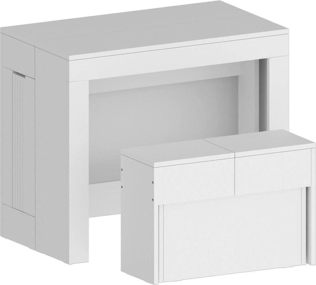 Tisch- und Stuhlset Dardizzon, Mehrzweckkomposition, Set mit Konsole und 1 ausziehbarer Bank, 100 % Italy, 66 x 25 x 45 cm, glänzendes Weiß